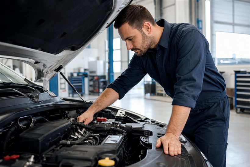 Mecânico realizando revisão em um carro